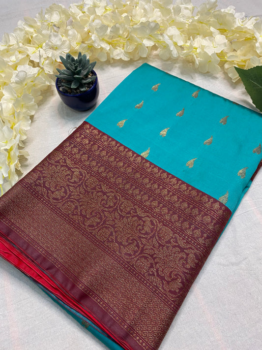 Banarasi Soft Silk Contrast Border Pallu Saree
