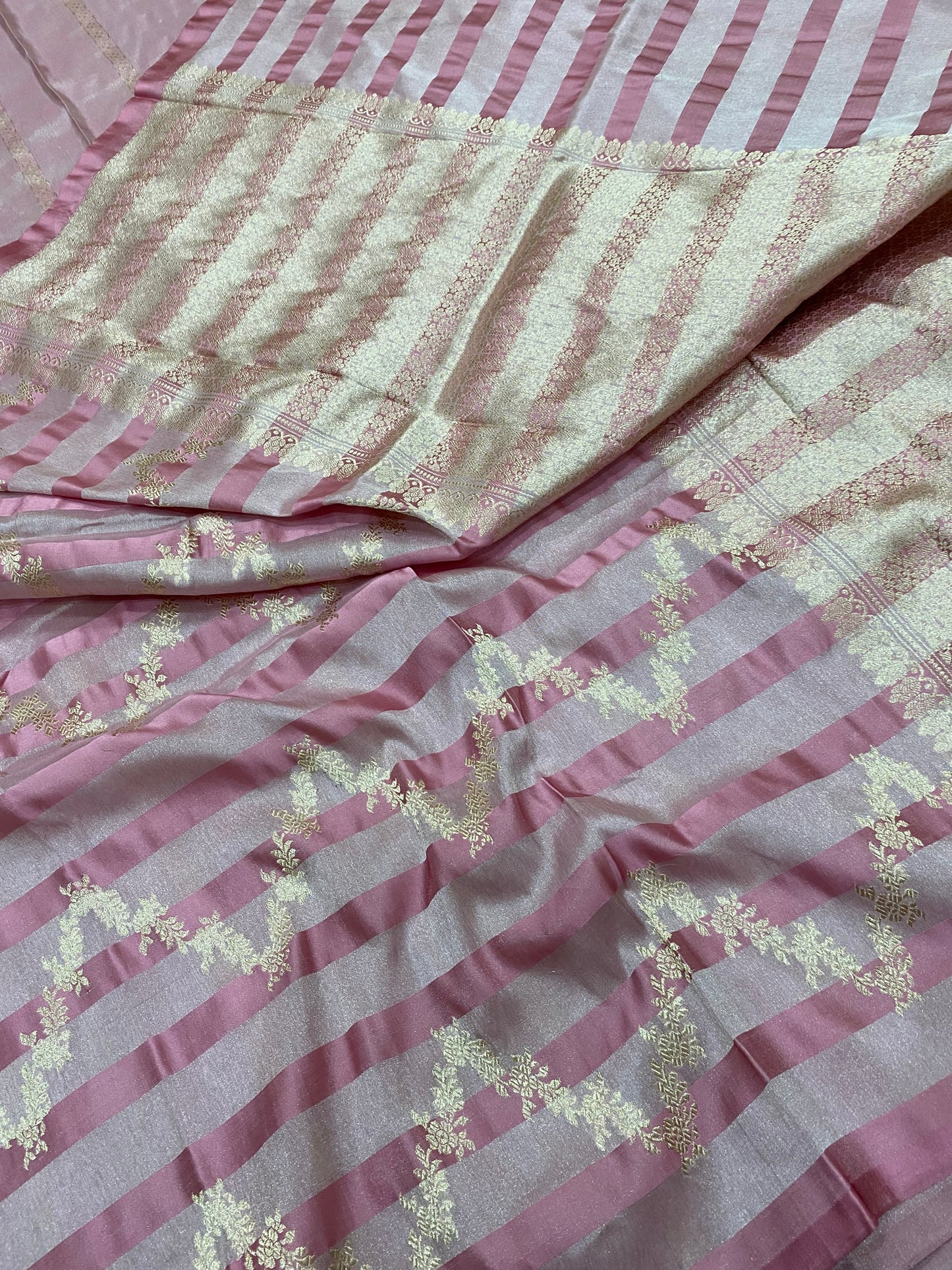 Pure Banarasi Tissue Satin Stripe Saree
