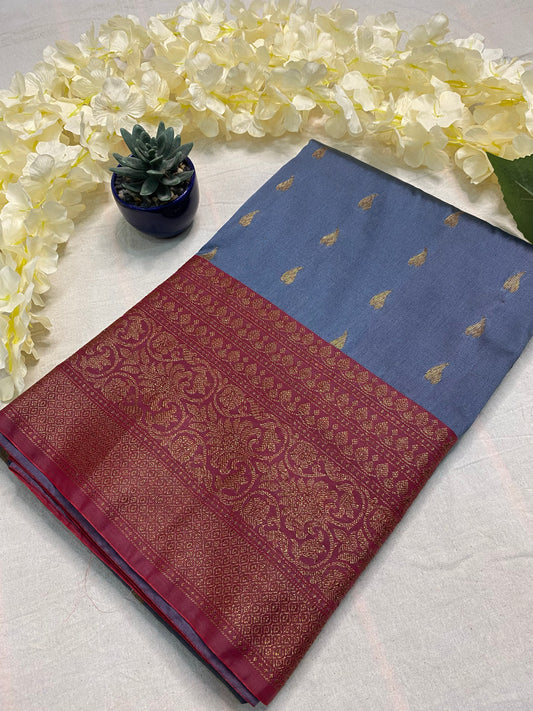Banarasi Soft Silk Contrast Border PalluSaree