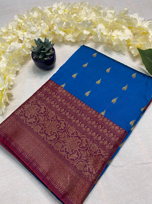 Banarasi Soft Silk Contrast Border Pallu Saree