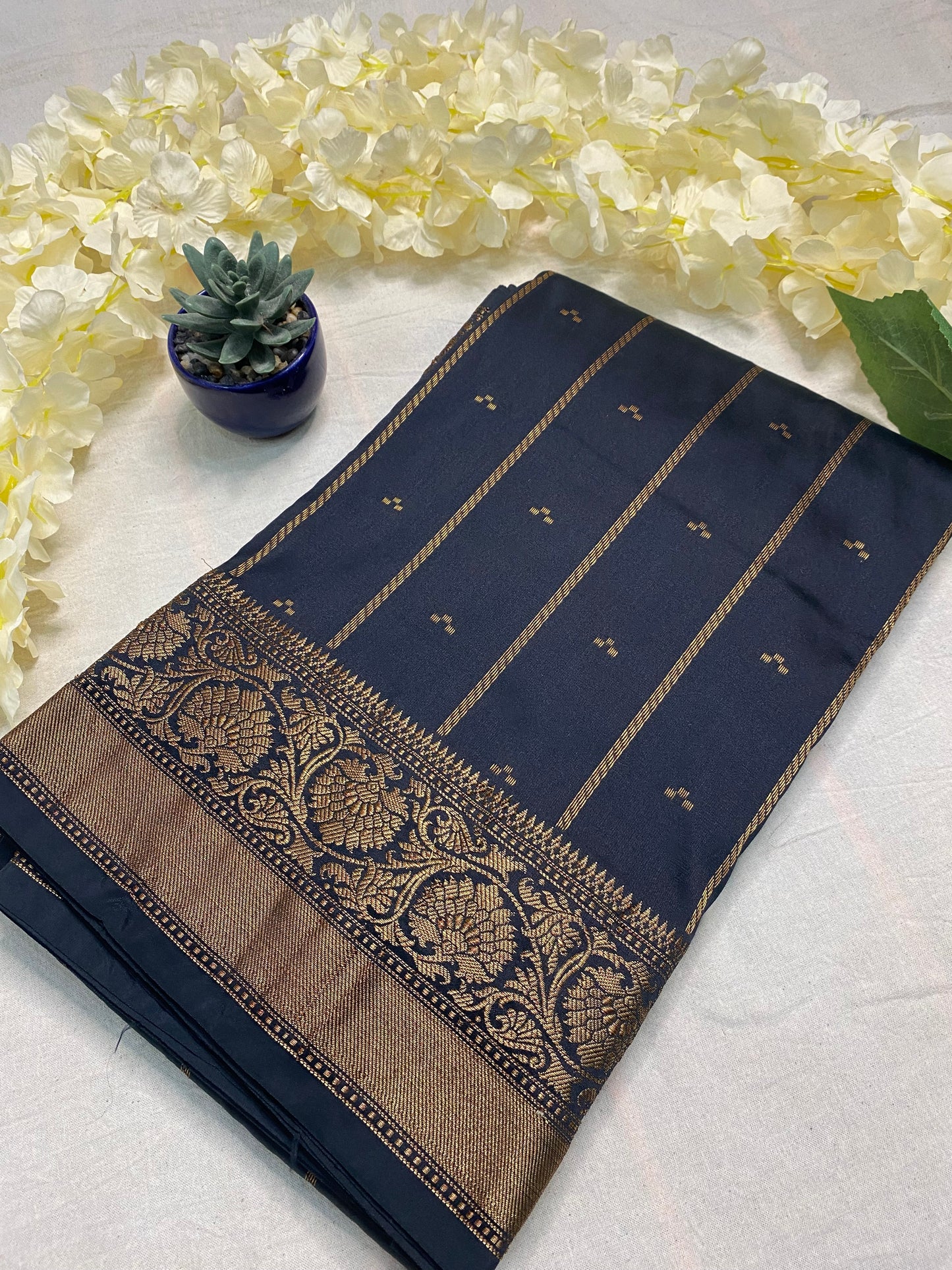 Soft Silk Stripe Booti Saree