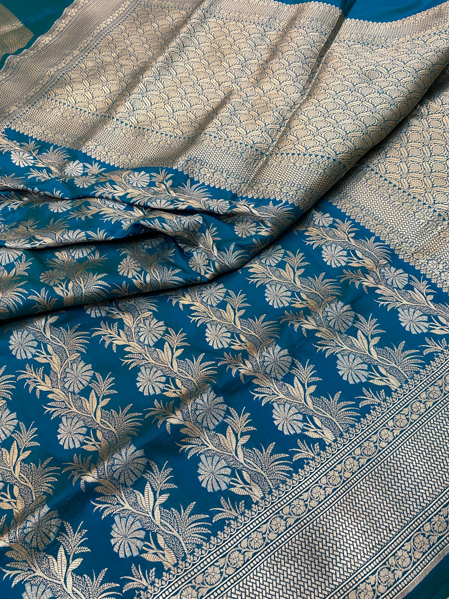 Pure Silk Banarasi Floral Stripe Saree