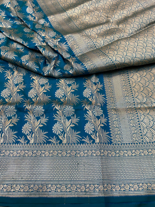 Pure Silk Banarasi Floral Stripe Saree