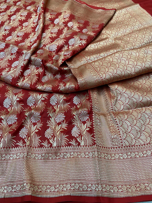 Pure Silk Banarasi Floral Stripe Saree