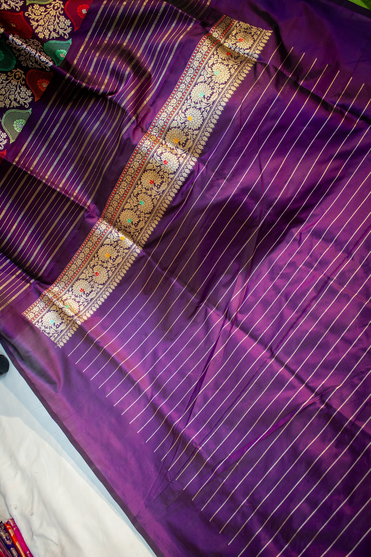 Banarasi Katan Silk Saree with Jangla Rangkaat Kadua Weave, Multicolour Design & Rich Zari Border