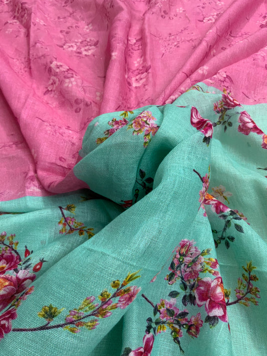 Linen Saree with Multi Digital Print