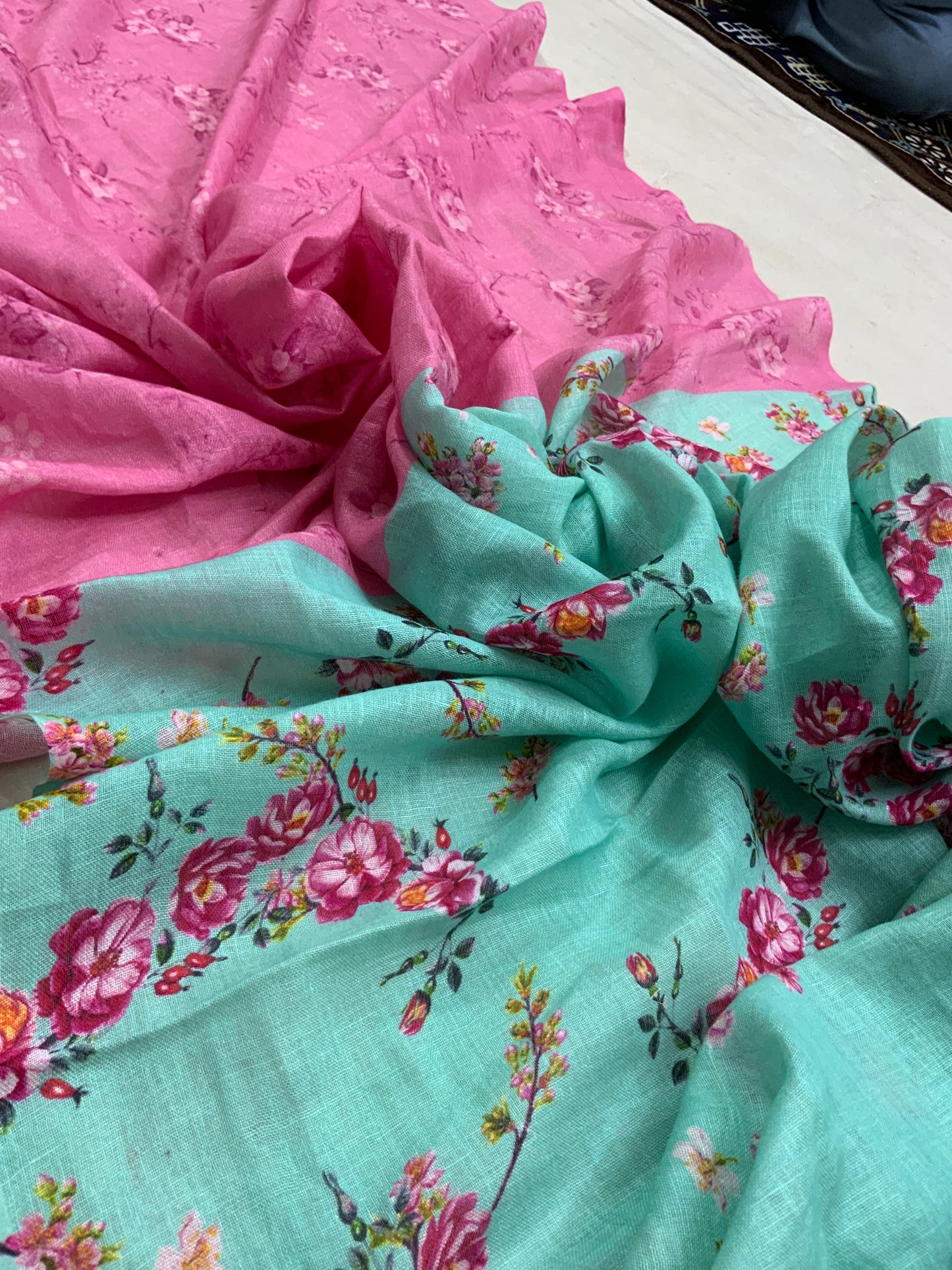 Linen Saree with Multi Digital Print