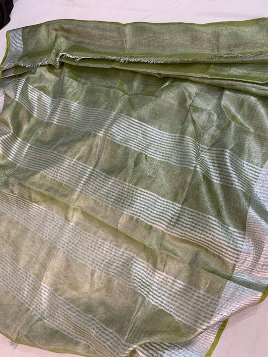 Linen Saree with Zari Patta