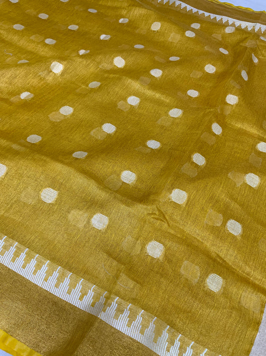 Linen Saree with Zari Patta Doller Booty