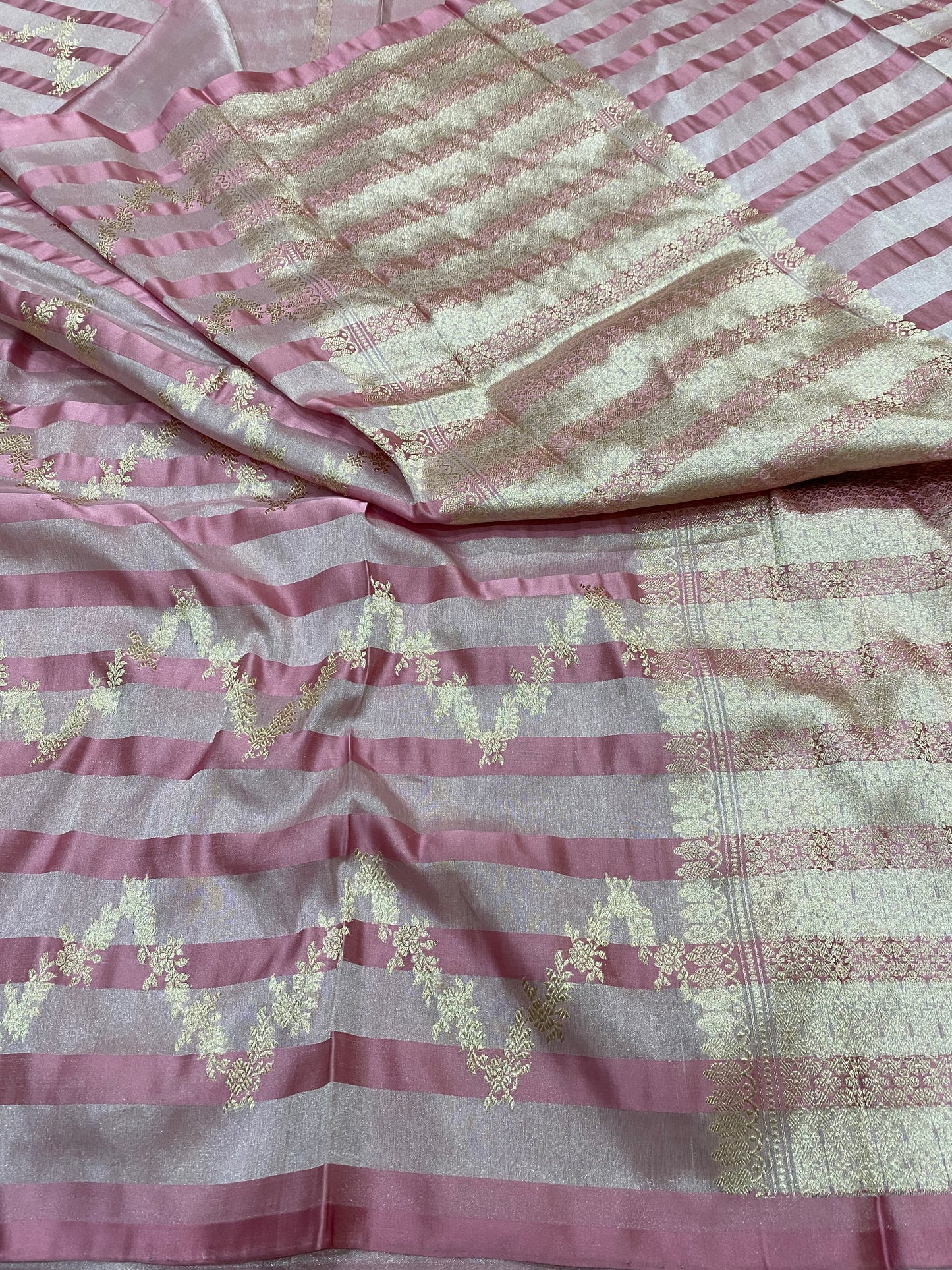 Pure Banarasi Tissue Satin Stripe Saree