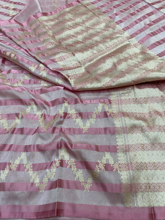 Pure Banarasi Tissue Satin Stripe Saree
