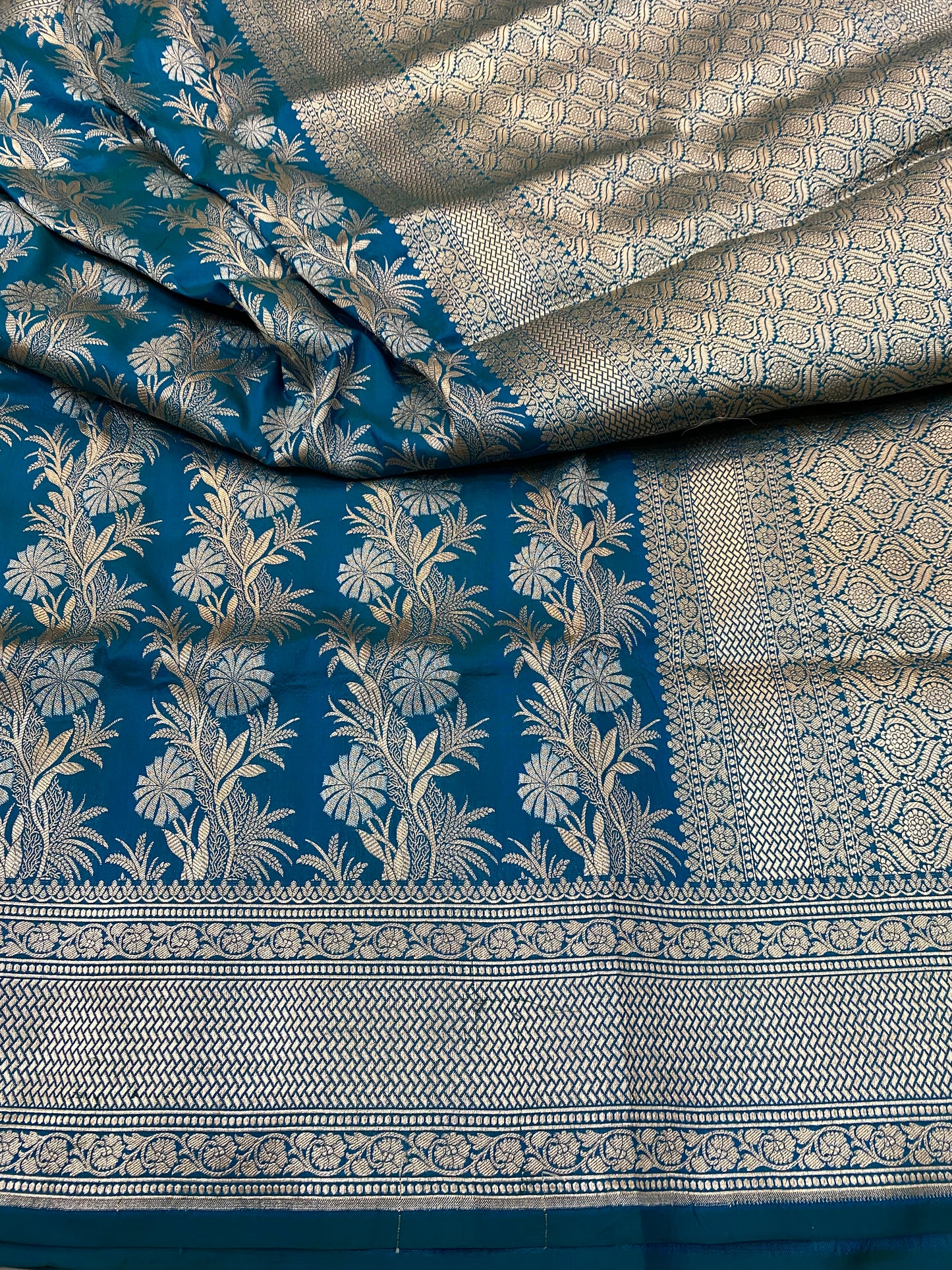 Pure Silk Banarasi Floral Stripe Saree