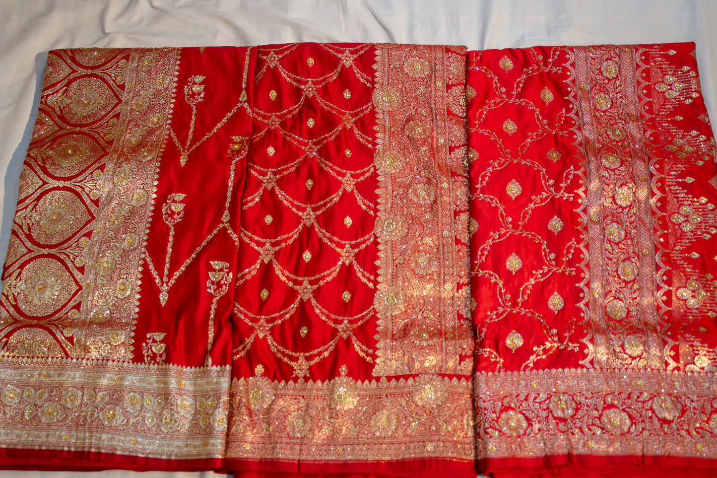 Royal Red Banarasi Mashru Saree – Bridal & Festive Wear