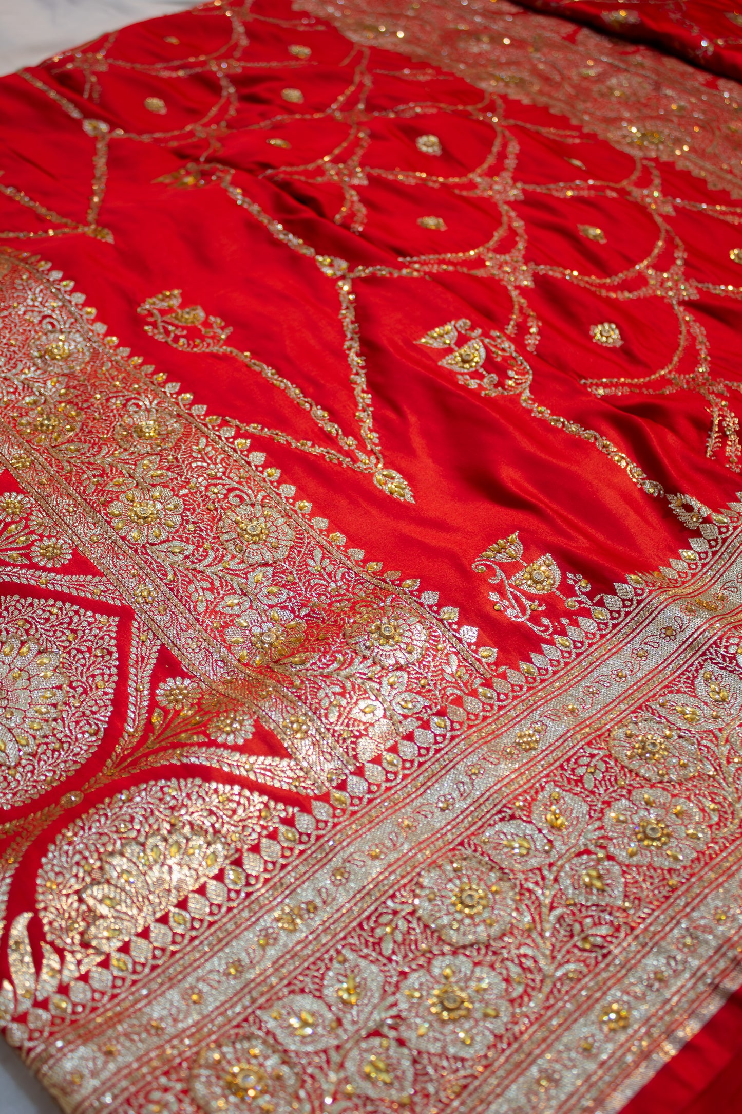 Royal Red Banarasi Mashru Saree – Bridal & Festive Wear