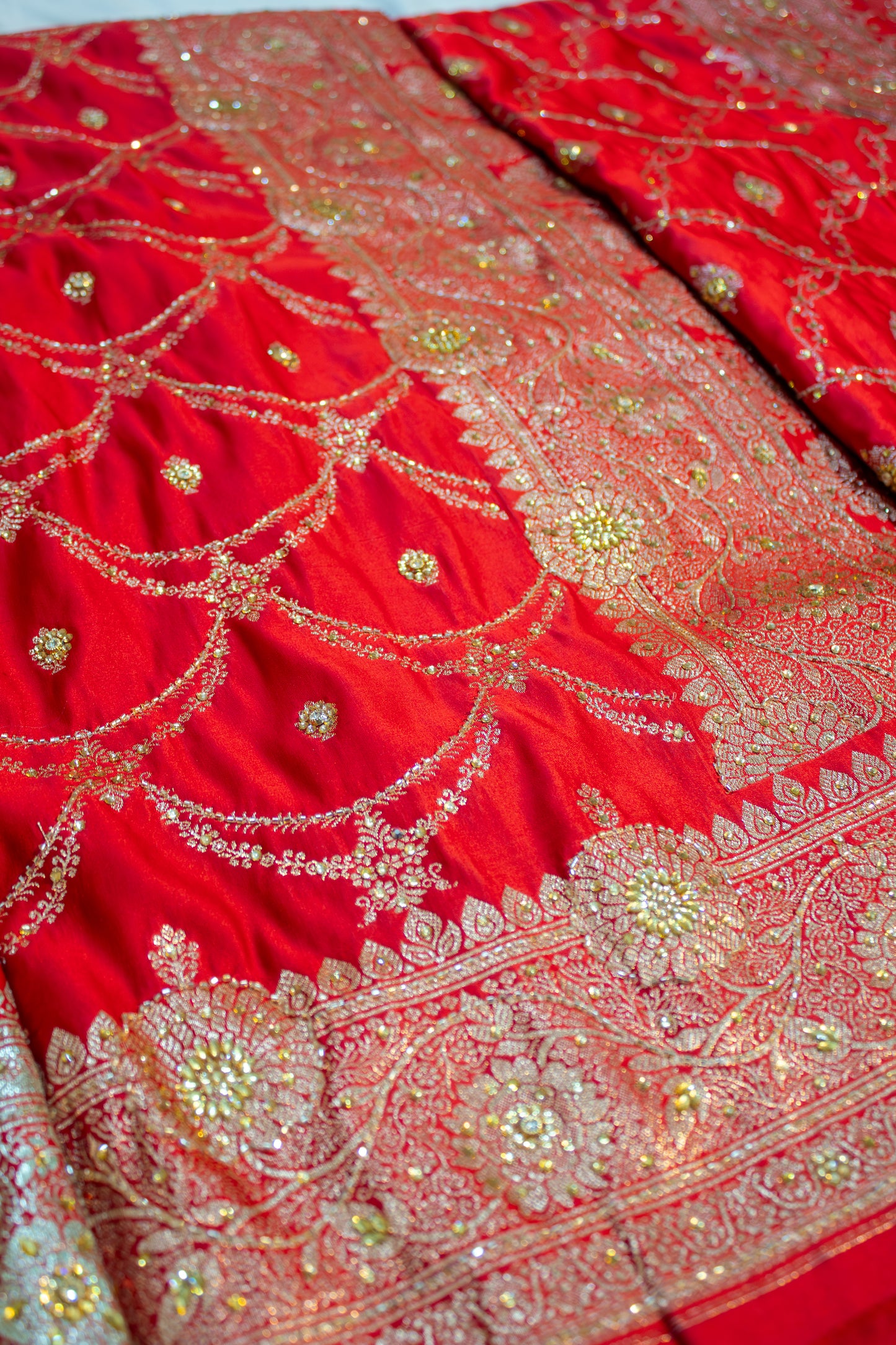 Royal Red Banarasi Mashru Saree – Bridal & Festive Wear