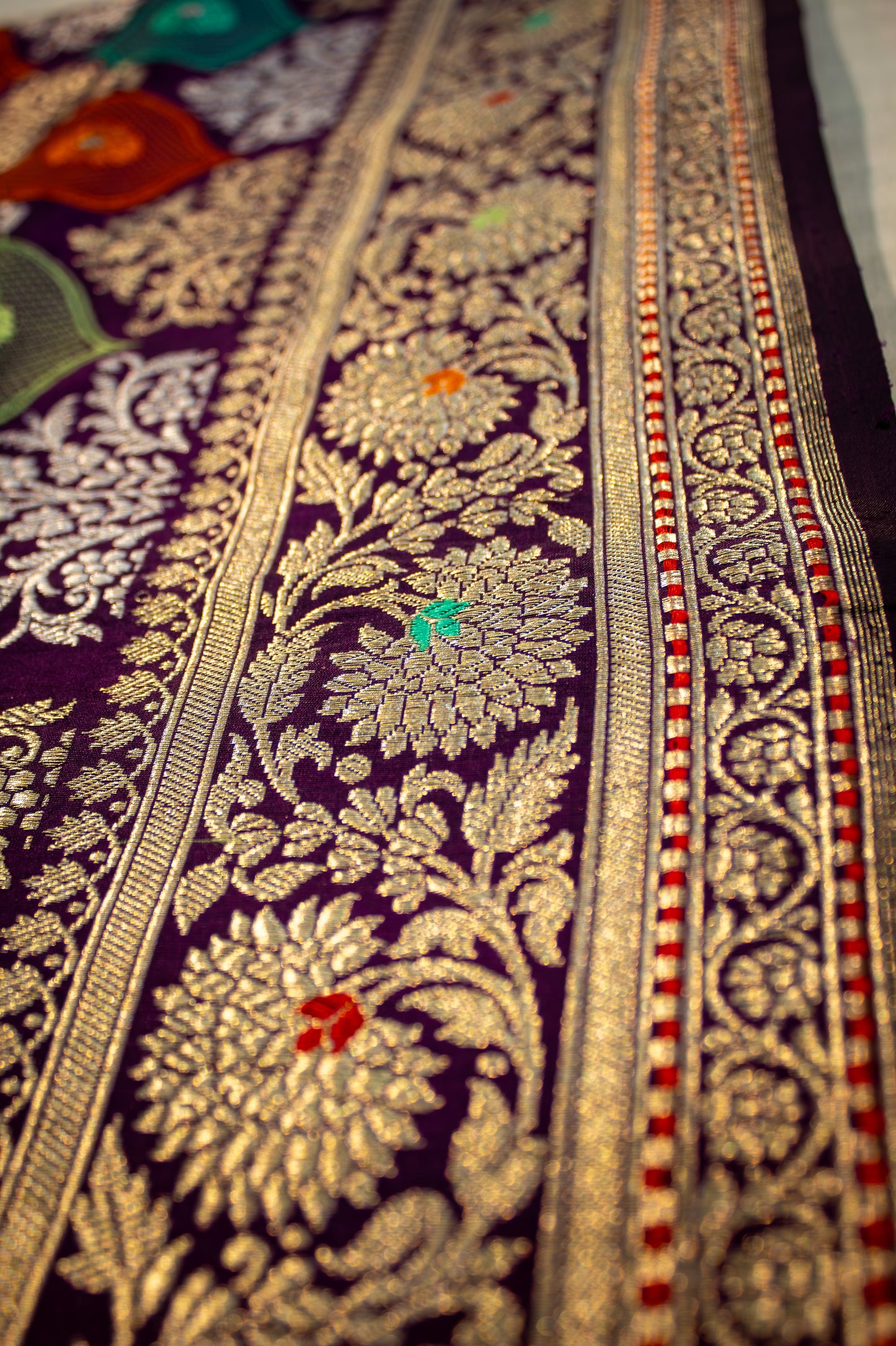 Banarasi Katan Silk Saree with Jangla Rangkaat Kadua Weave, Multicolour Design & Rich Zari Border