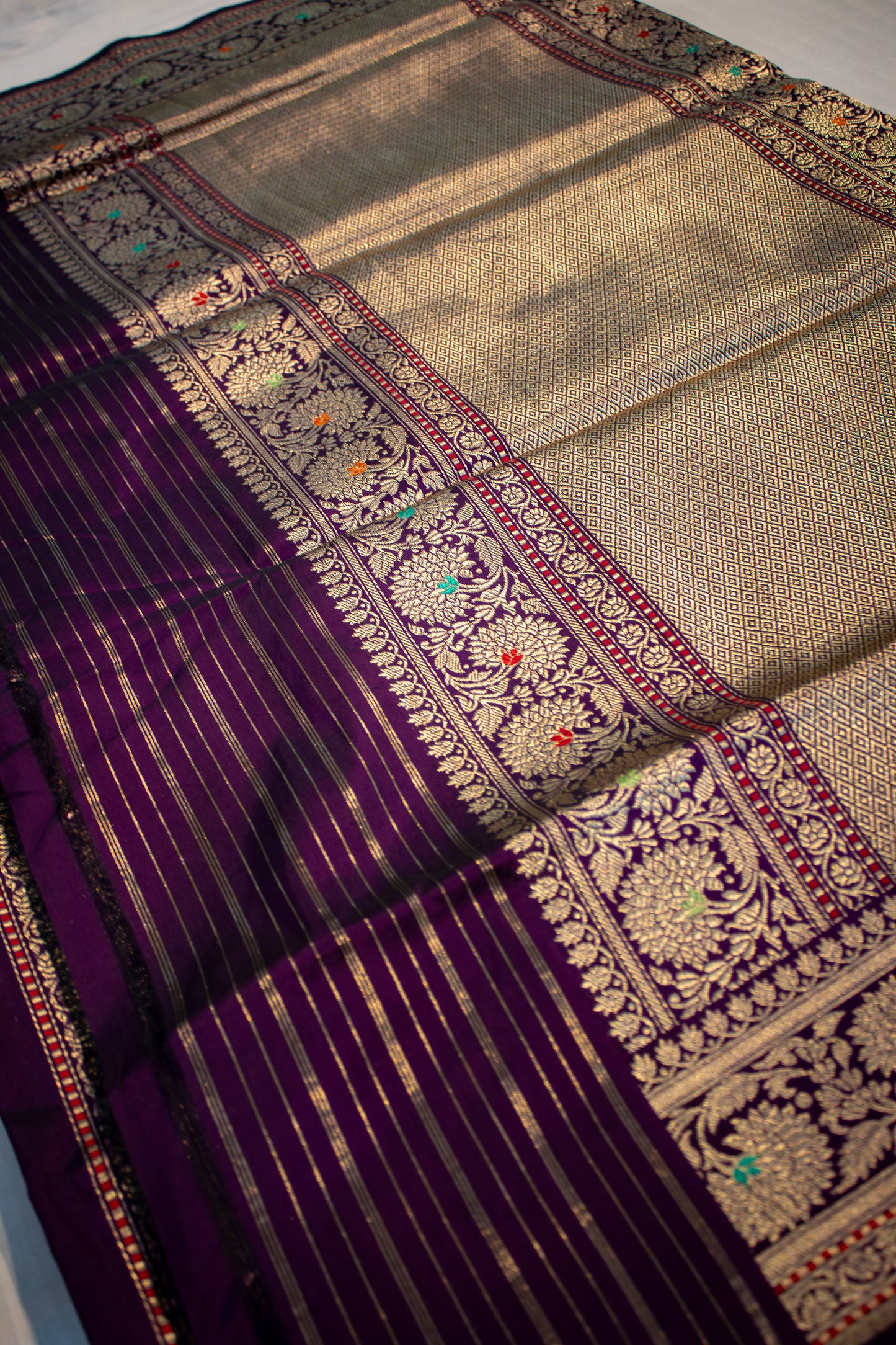 Banarasi Katan Silk Saree with Jangla Rangkaat Kadua Weave, Multicolour Design & Rich Zari Border