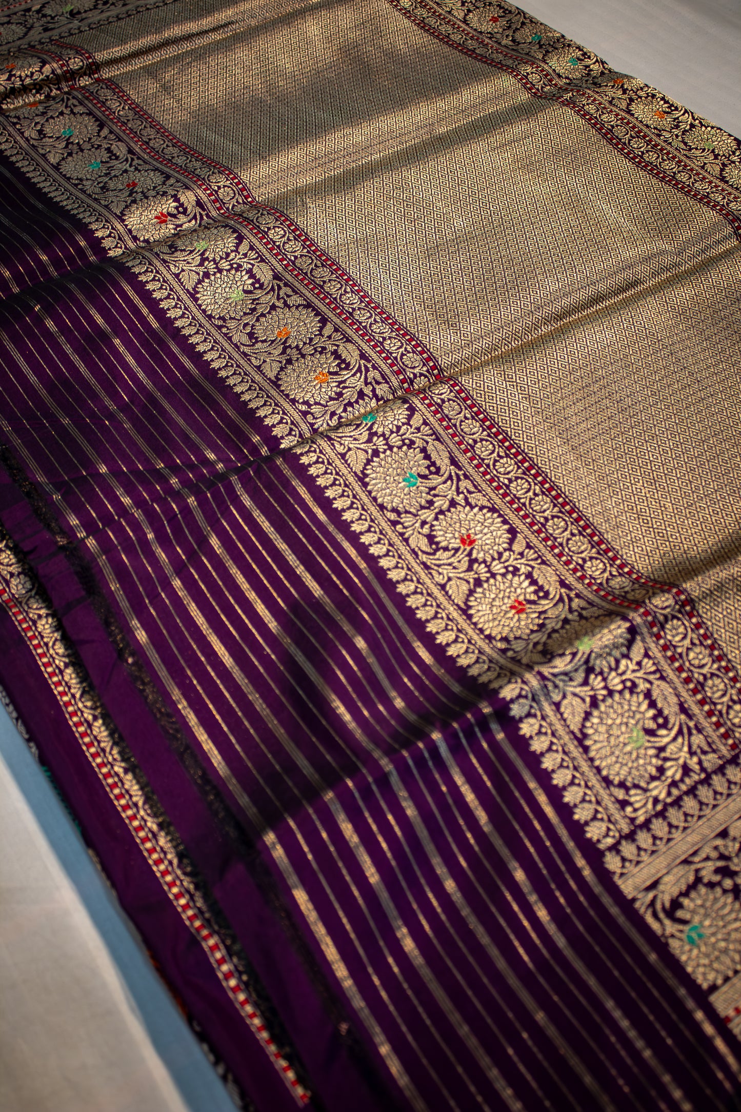 Banarasi Katan Silk Saree with Jangla Rangkaat Kadua Weave, Multicolour Design & Rich Zari Border