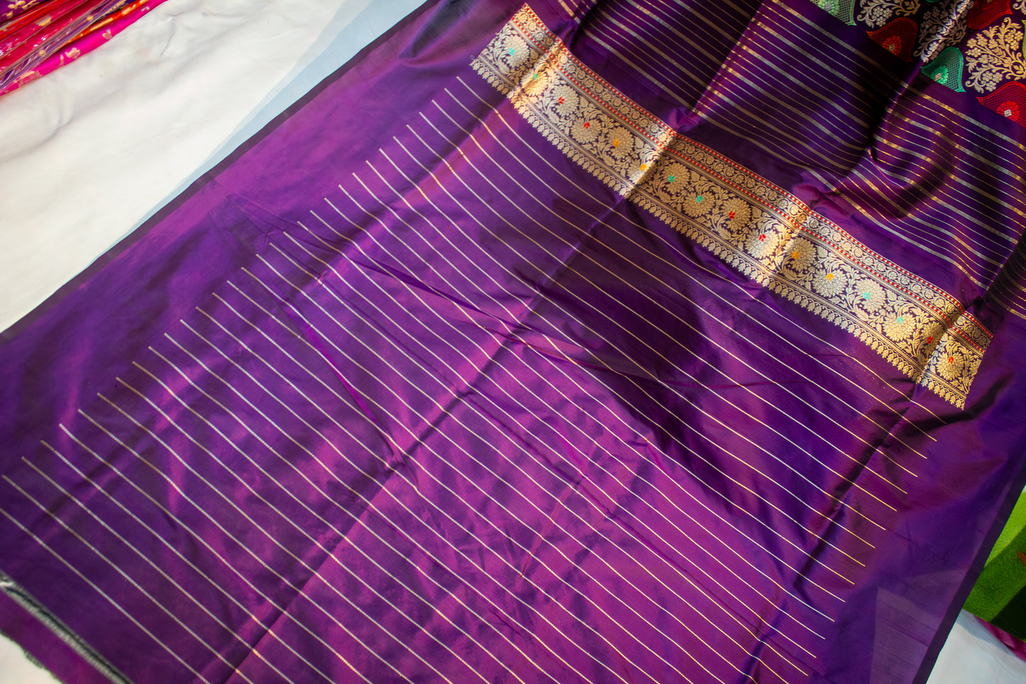 Banarasi Katan Silk Saree with Jangla Rangkaat Kadua Weave, Multicolour Design & Rich Zari Border