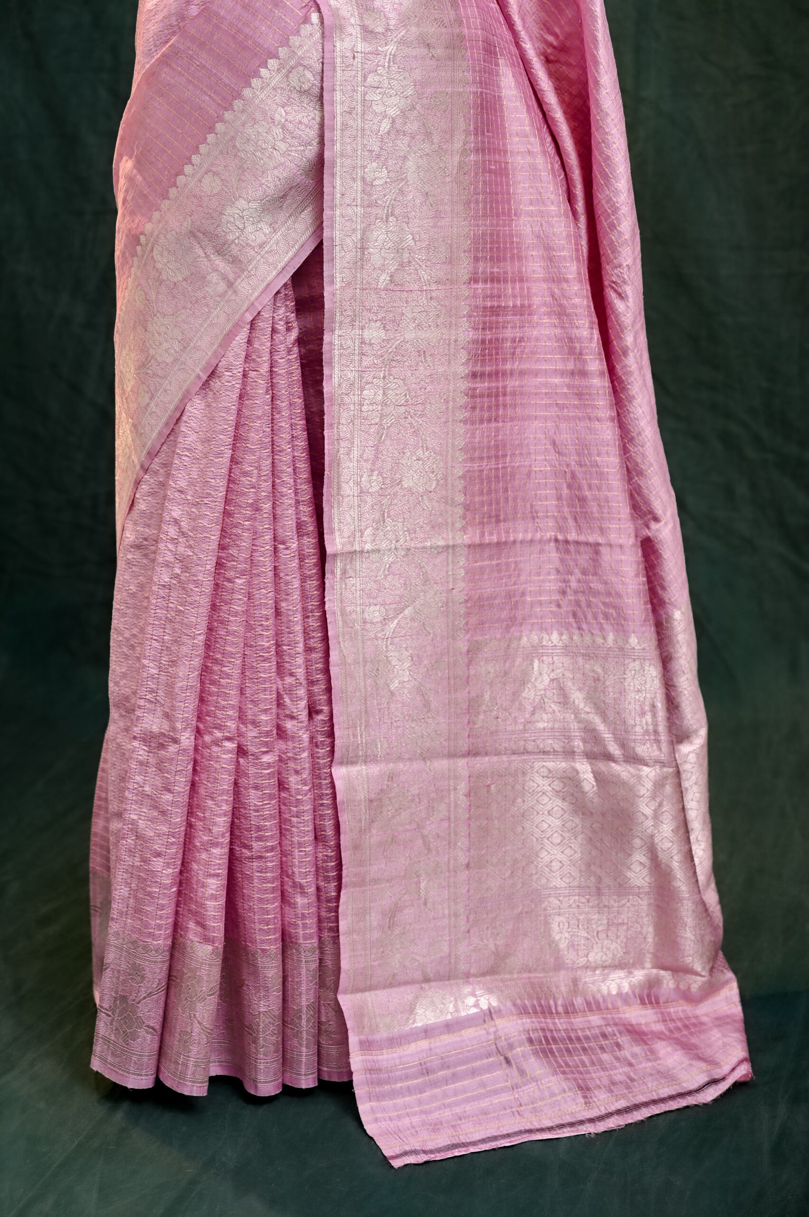 Pure Handloom Tissue Brocade Saree – Lightweight Handwoven Luxury Saree in Pestal Olive - Image 4